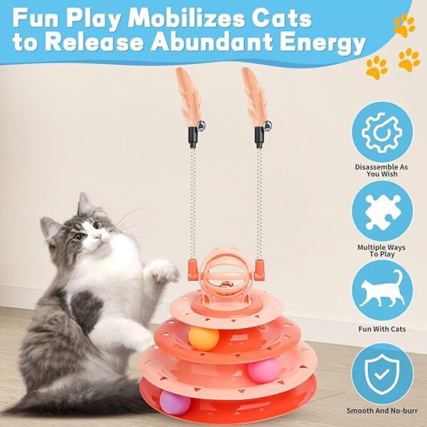 Cat Toy Interactive Pet Plaything for Indoor Kitten Interactive Kitty Puzzle Ball with 2 Cat-Tease (Orange)